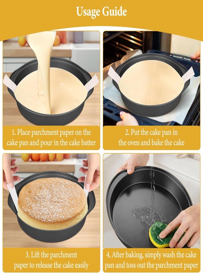 FjiProu 8 Inch Cake Pan Set, 3pcs Nonstick Round Cake Pans with 50 pcs Parchment Paper and 2pcs Oil Brush Set, Durable Circle Cake Pan Sets with Handle for Baking Multi-Layer Cakes, Dishwasher Safe（Black) - Image 4