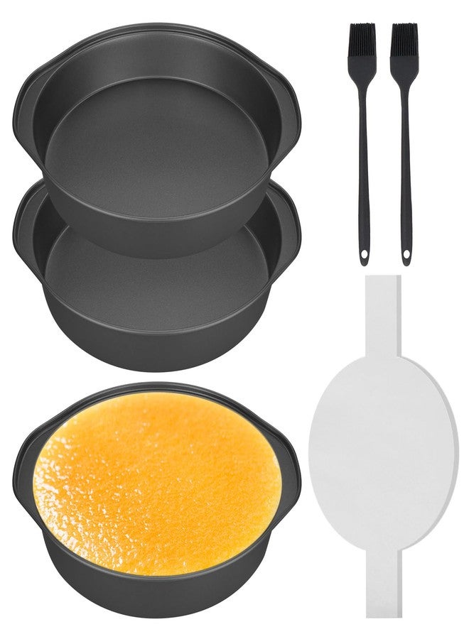 FjiProu 8 Inch Cake Pan Set, 3pcs Nonstick Round Cake Pans with 50 pcs Parchment Paper and 2pcs Oil Brush Set, Durable Circle Cake Pan Sets with Handle for Baking Multi-Layer Cakes, Dishwasher Safe（Black) - Image 1