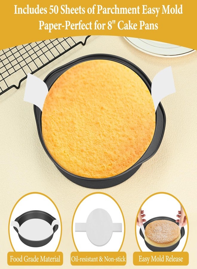 FjiProu 8 Inch Cake Pan Set, 3pcs Nonstick Round Cake Pans with 50 pcs Parchment Paper and 2pcs Oil Brush Set, Durable Circle Cake Pan Sets with Handle for Baking Multi-Layer Cakes, Dishwasher Safe（Black) - Image 2