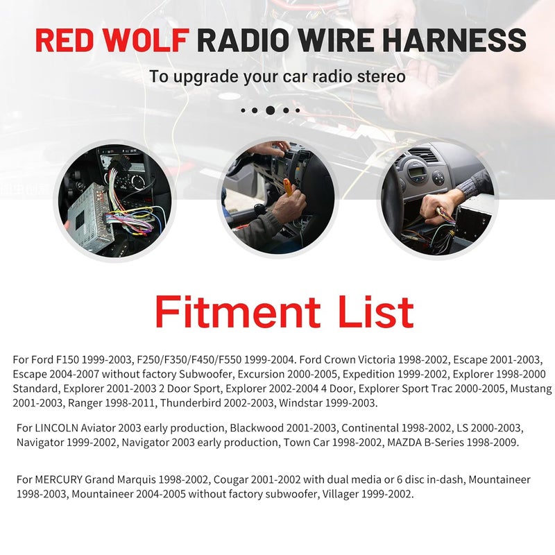 RED WOLF هارنس الأسلاك ستيريو RED WOLF مع موصلات سلكية مثبتة مسبقًا لمركبات فورد ولينكولن - Image 2