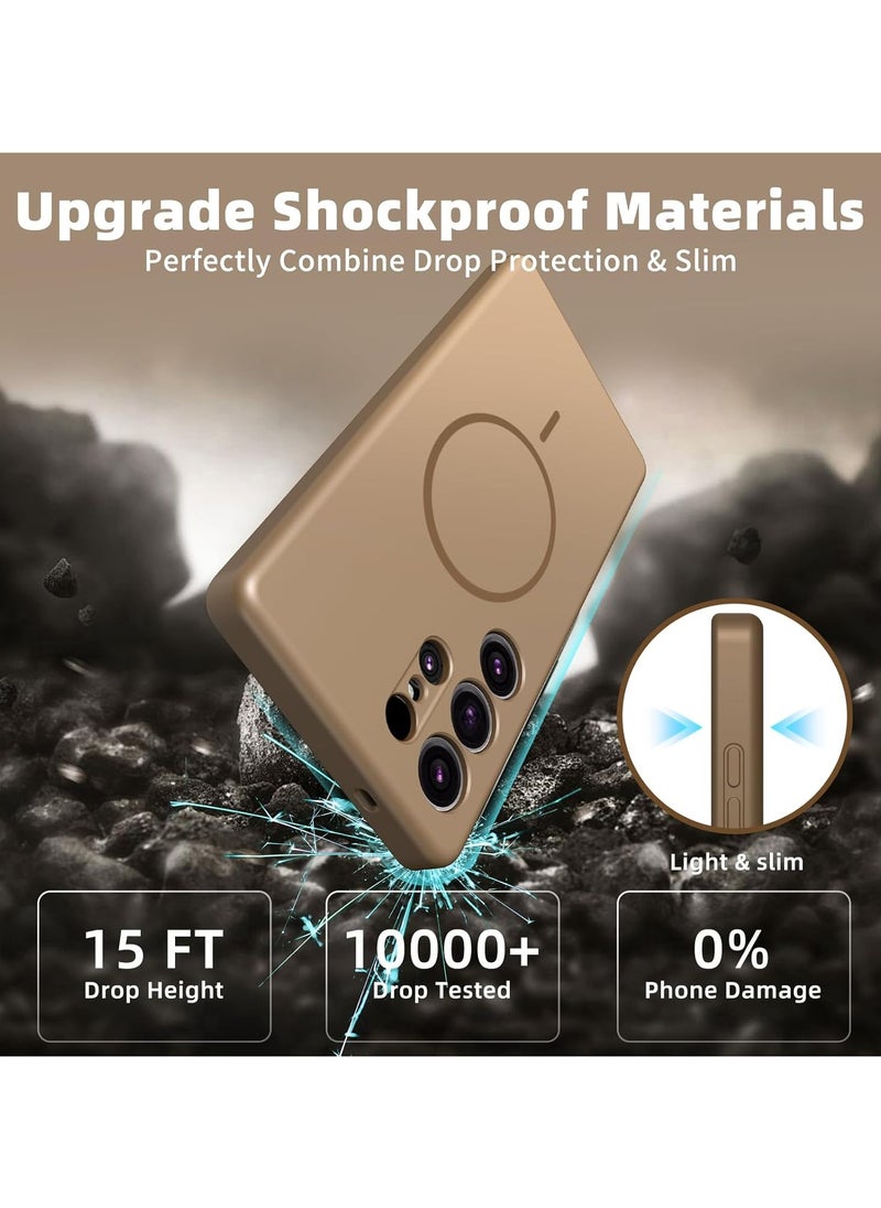 X-level Magnetic Silicone Case for Samsung Galaxy S25 Ultra (2025) – MagSafe Compatible, Slim & Shockproof Design, Lens Protection, Durable Soft-Touch Finish – Desert Gold  - Image 5