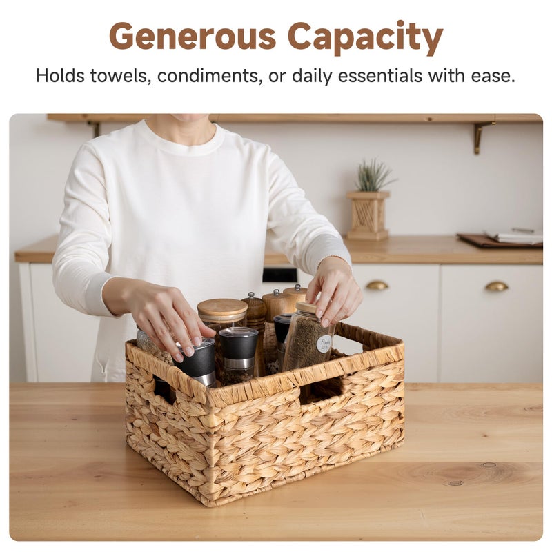 StorageWorks Large Rectangular Wicker Basket, Water Hyacinth Storage Basket with Built-in Handles, 1 Pack - Image 3