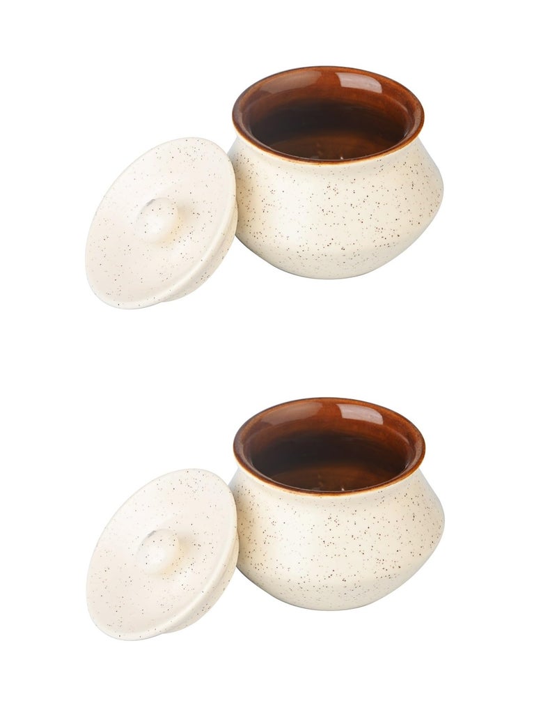 HATANU Ceramic Handi with Lid, Biryani Bowl Serveware, Curd Setter, Pot, Server for Dal, Curry, and Dining Tableware 320ML (Pack of 2) - Image 1