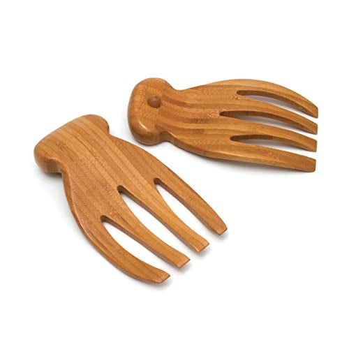 Lipper International Wood Salad Hands for Tossing and Serving Salads, 4" x 7 1/4" x 1 1/8", One Pair, Bamboo with Knobs - Image 3
