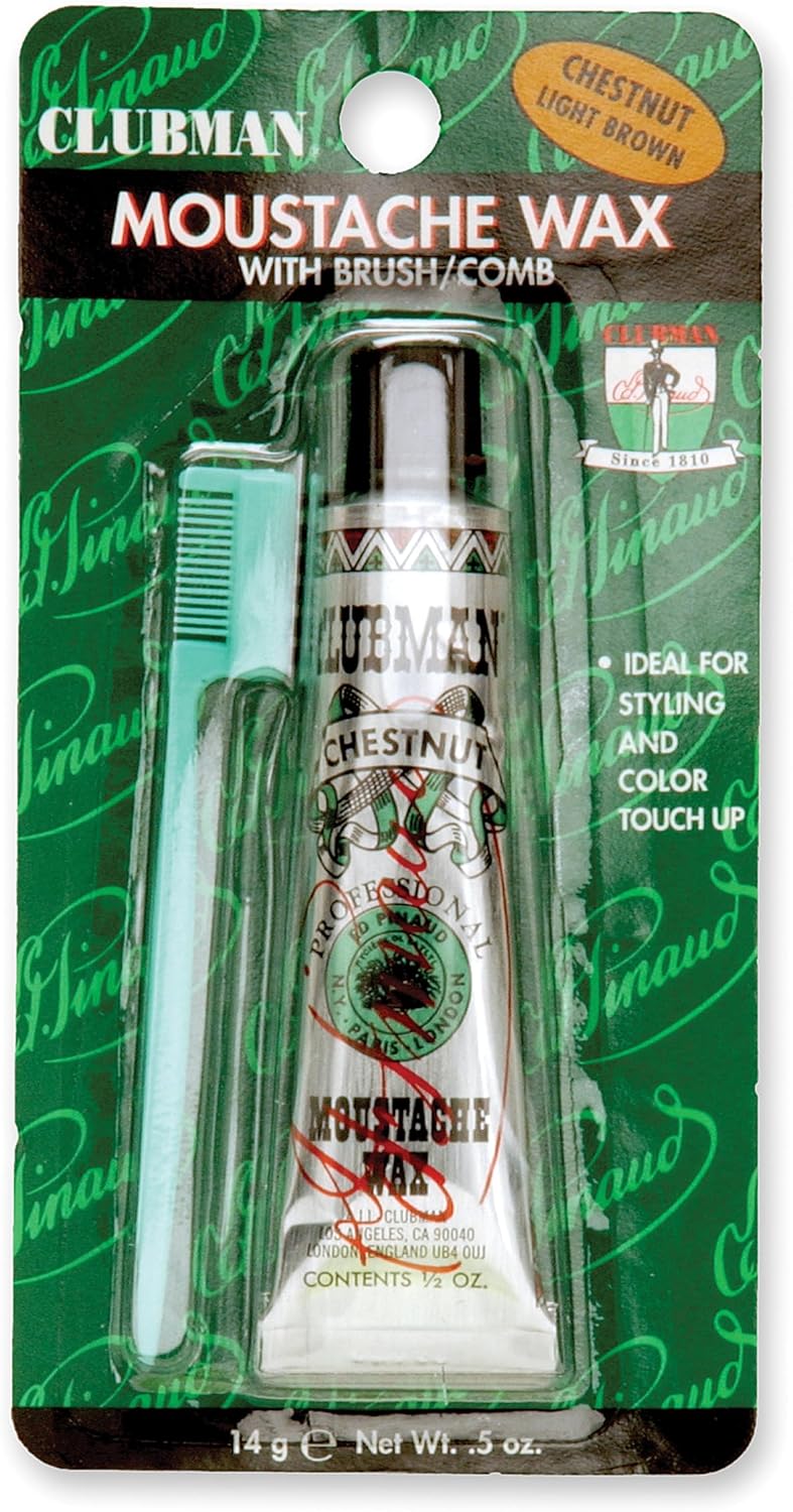 Clubman Moustache Wax with Brush/Comb - Chestnut Light Brown - 0.50 oz - Image 1