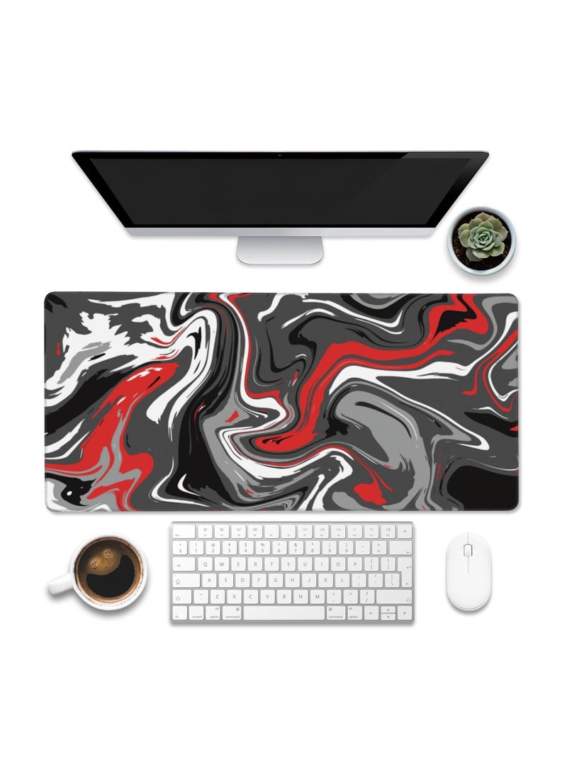 Bukela Desk Mat, Black Red White Ink Liquid Waves Desk Pad, Abstract Waves Large Gaming Mouse Pad for Desk,Extended Big Computer Keyboard Mouse Pad with Non-Slip Base and Stitched Edge,35.4"x15.7"  - Image 1