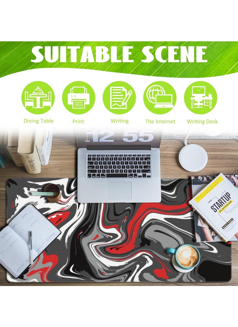 Bukela Desk Mat, Black Red White Ink Liquid Waves Desk Pad, Abstract Waves Large Gaming Mouse Pad for Desk,Extended Big Computer Keyboard Mouse Pad with Non-Slip Base and Stitched Edge,35.4"x15.7"  - Image 2
