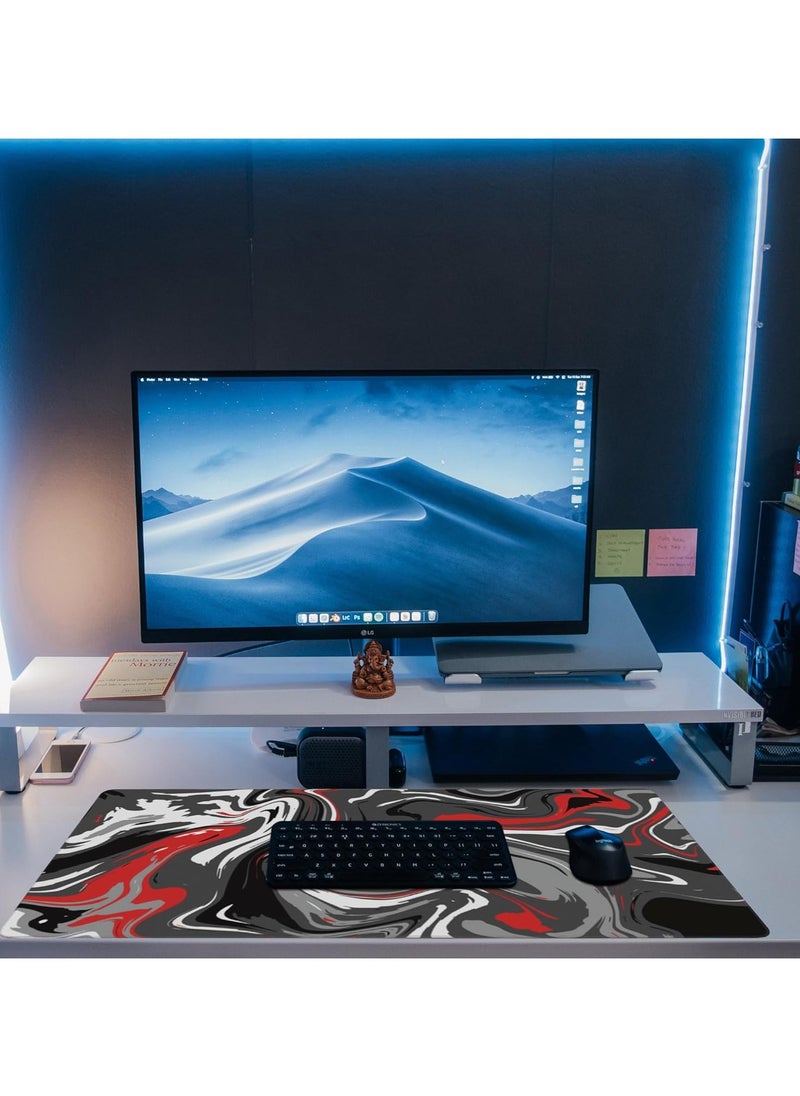 Bukela Desk Mat, Black Red White Ink Liquid Waves Desk Pad, Abstract Waves Large Gaming Mouse Pad for Desk,Extended Big Computer Keyboard Mouse Pad with Non-Slip Base and Stitched Edge,35.4"x15.7"  - Image 5