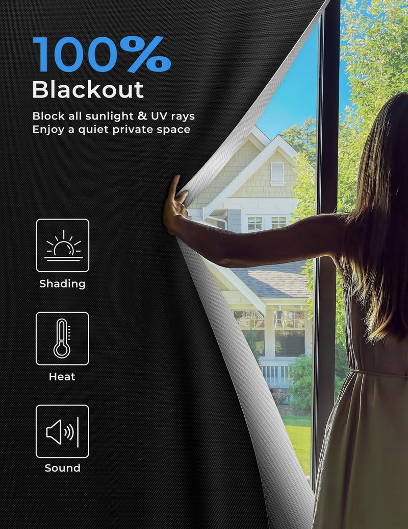 Sumobaby Blackout Curtains Portable 24"x36",No Drill Blackout Shades with Heat-resistant Hook&Loop Tapes,100% Black Out Window Cover,Thermal Insulated Blinds for Window in Various Scenes(1Panel,Black) - Image 2
