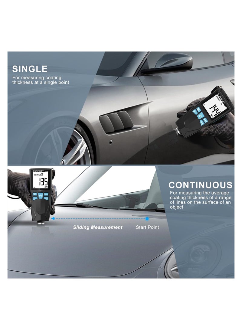 Luckam Paint Thickness Gauge, Fe & NFe Probe Coating Thickness Gauge Meter, Coating Thickness Gauge for Cars, 0-1500um High Accuracy Digital Coating Thickness Gauge, for Used Car Buyer Check - Image 4