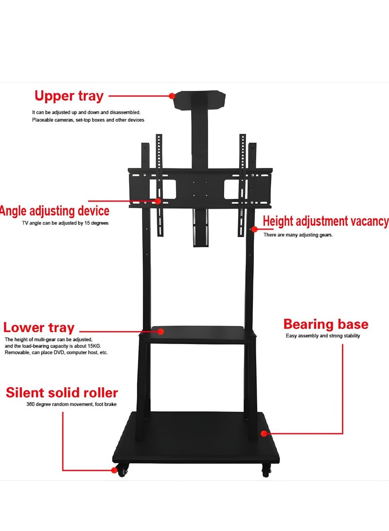 ELTRAZONE Premium Heavy Duty Full Motion TV Trolley Stand – Adjustable Floor Mount with Brackets for 32" to 75" LED, LCD & Plasma TVs, 3 Shelves, VESA 100x100 to 600x400mm - Image 2