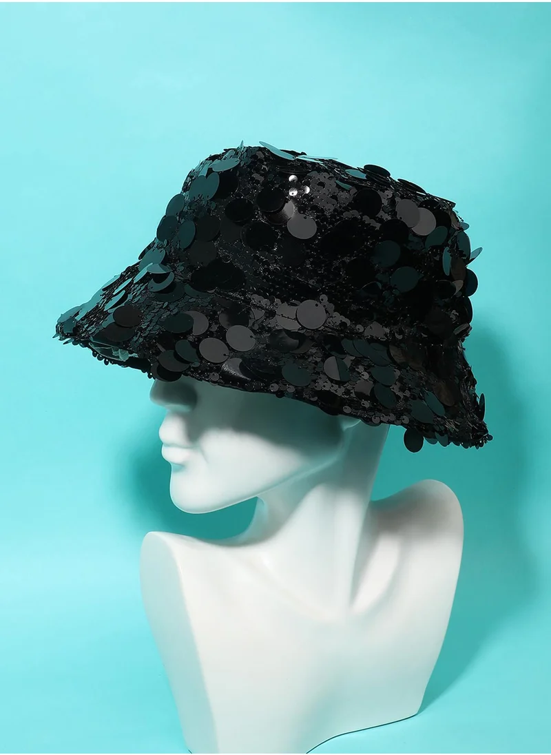 صوص هاوت Maxi Sequin Bucket Hat - Onyx Black