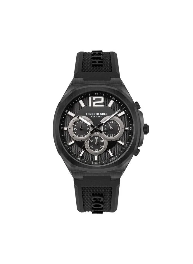 كينيث كول نيو يورك 43.5mm Chronograph Men's Watch with Black Silicone Strap & Black Dial