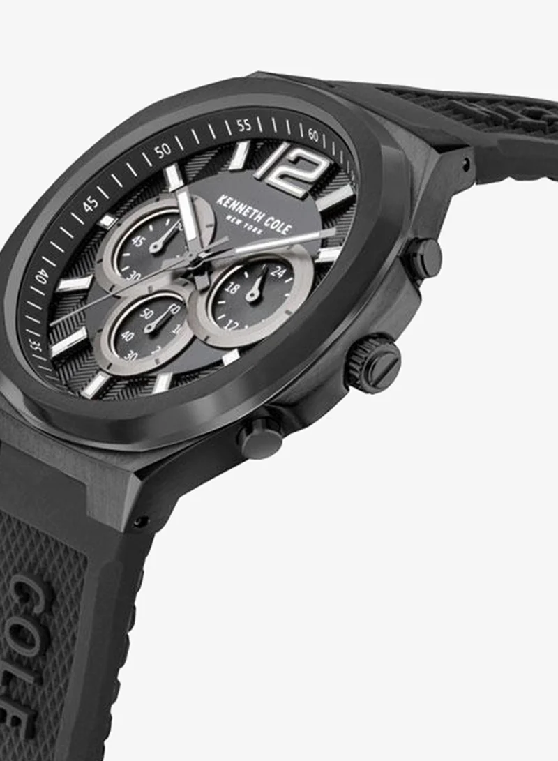 كينيث كول نيو يورك 43.5mm Chronograph Men's Watch with Black Silicone Strap & Black Dial