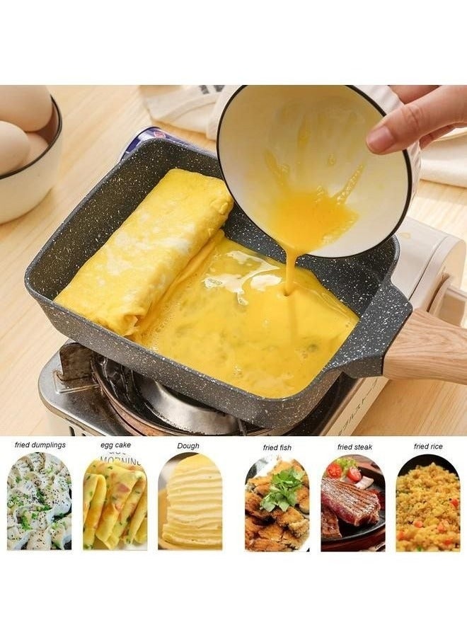 Bukela 1 Pack Black 5.9*7.28 Inch Tamagoyaki Pan Square Japanese Omelette Pan, Nonstick Egg Roll Pan, Rectangular Frying Pan Wooden Handle Kitchenware - Image 1