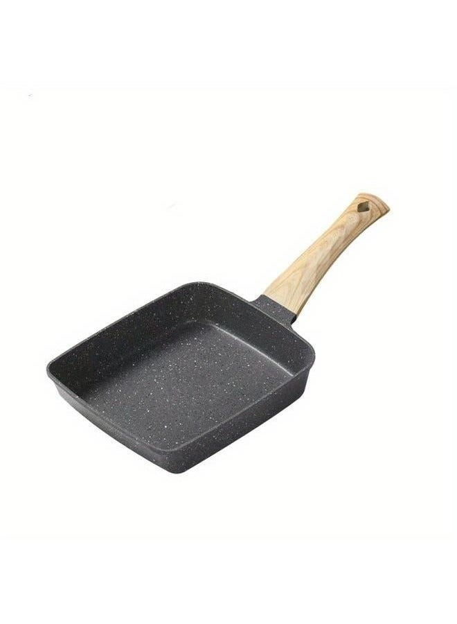 Bukela 1 Pack Black 5.9*7.28 Inch Tamagoyaki Pan Square Japanese Omelette Pan, Nonstick Egg Roll Pan, Rectangular Frying Pan Wooden Handle Kitchenware - Image 2