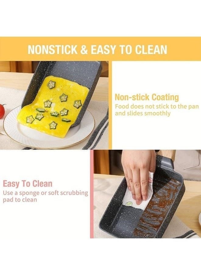 Bukela 1 Pack Black 5.9*7.28 Inch Tamagoyaki Pan Square Japanese Omelette Pan, Nonstick Egg Roll Pan, Rectangular Frying Pan Wooden Handle Kitchenware - Image 4