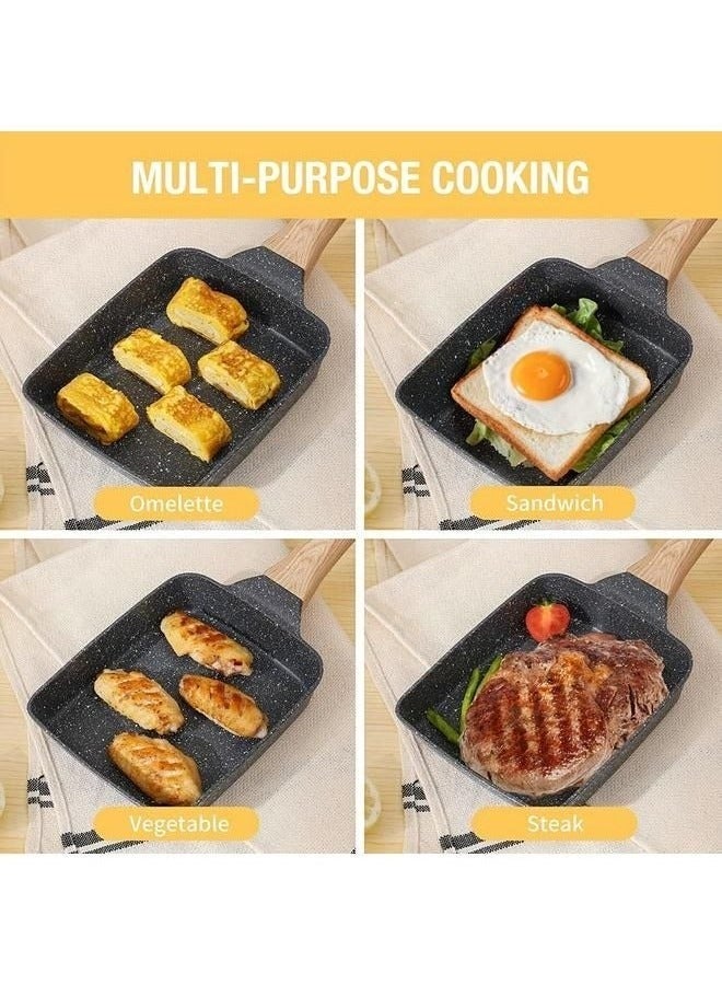 Bukela 1 Pack Black 5.9*7.28 Inch Tamagoyaki Pan Square Japanese Omelette Pan, Nonstick Egg Roll Pan, Rectangular Frying Pan Wooden Handle Kitchenware - Image 3