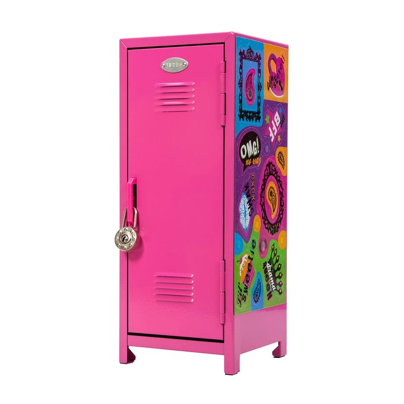Schylling Girls Talk Pink Mini Locker - 11.25" Decorative Metal Storage Locker with 17 Mix-and-Match Magnets, Lock, and Keys - Ages 4-12 - Image 1