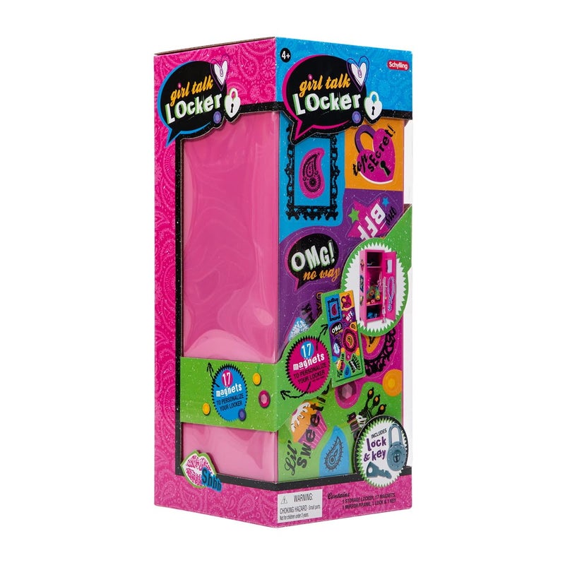 Schylling Girls Talk Pink Mini Locker - 11.25" Decorative Metal Storage Locker with 17 Mix-and-Match Magnets, Lock, and Keys - Ages 4-12 - Image 3