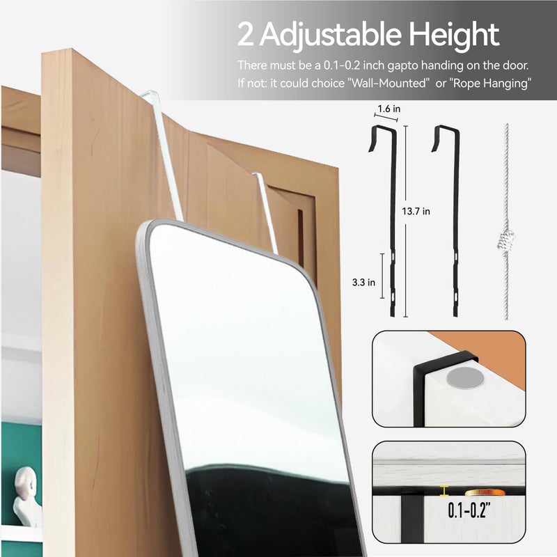 SCWF-GZ 47x14 Mirror Rectangle Full Body Length Door Hanging Wall Mounted Aluminum Alloy Metal Frame Dressing Make-up Mirrors for Entryway Bedroom Bathroom Living Room 47 14 inch Silver - Image 5