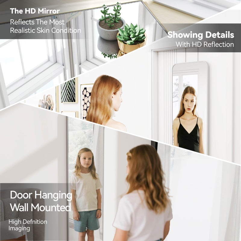 SCWF-GZ 47x14 Mirror Rectangle Full Body Length Door Hanging Wall Mounted Aluminum Alloy Metal Frame Dressing Make-up Mirrors for Entryway Bedroom Bathroom Living Room 47 14 inch Silver - Image 4