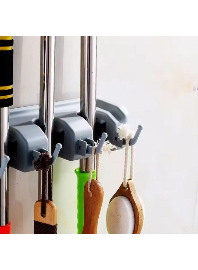 Hian Wall-Mounted Broom and Mop Holder, 3 Slots & 4 Hooks, Grey Polypropylene Organizer for Cleaning Tools, Space-Saving Storage Solution for Home, Kitchen, or Garage(3 Slots, 4 Hooks) - Image 3