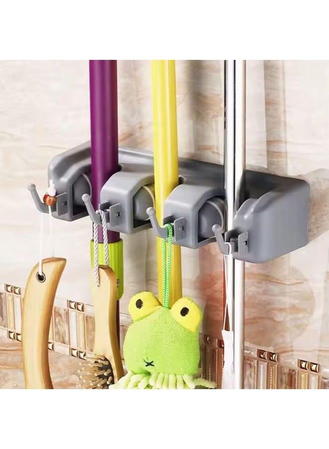 Hian Wall-Mounted Broom and Mop Holder, 3 Slots & 4 Hooks, Grey Polypropylene Organizer for Cleaning Tools, Space-Saving Storage Solution for Home, Kitchen, or Garage(3 Slots, 4 Hooks) - Image 1