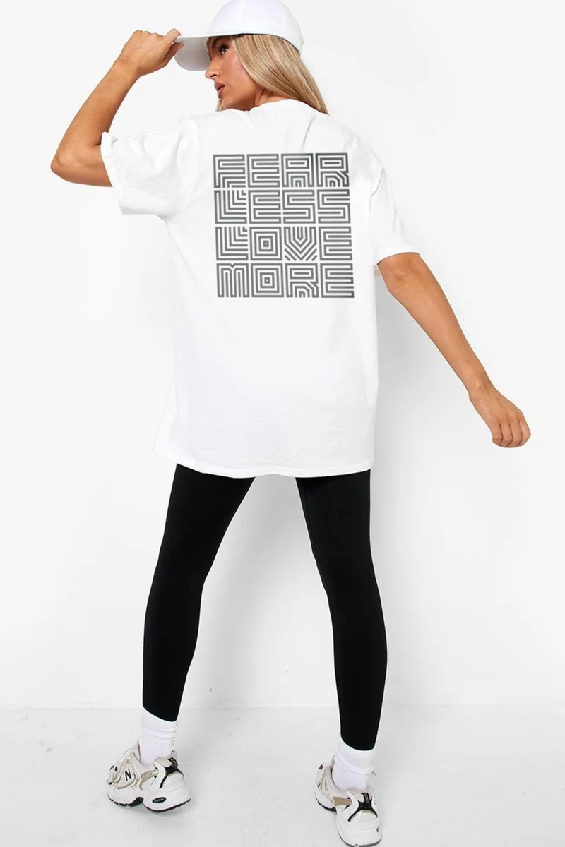 Love in Square White Short Sleeve Front and Back Printed Oversize Women's T-Shirt