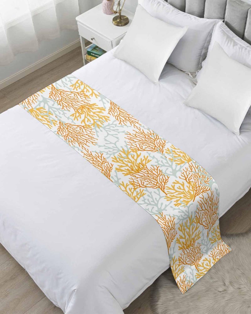 Orange Gray Coral Coastal Bed Runner 94x20 Inches for King Size Bed Sofa Throw - Image 2