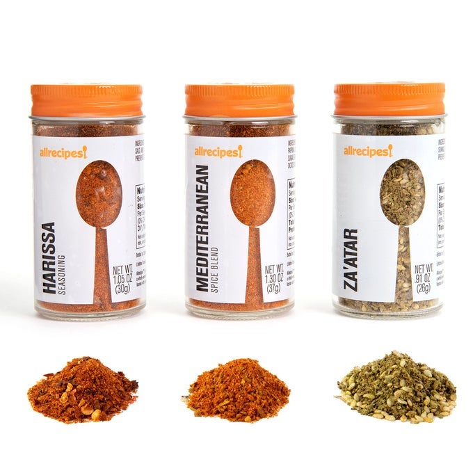 TASTE OF MOROCCO HARISSA MEDITERRANEAN BLEND ZAATAR IN GLASS JARS WITH REMOVABLE SIFTER CAPS FOR SPRINKLING SET OF 3 CLEAR 963 X 613 X 2INCH