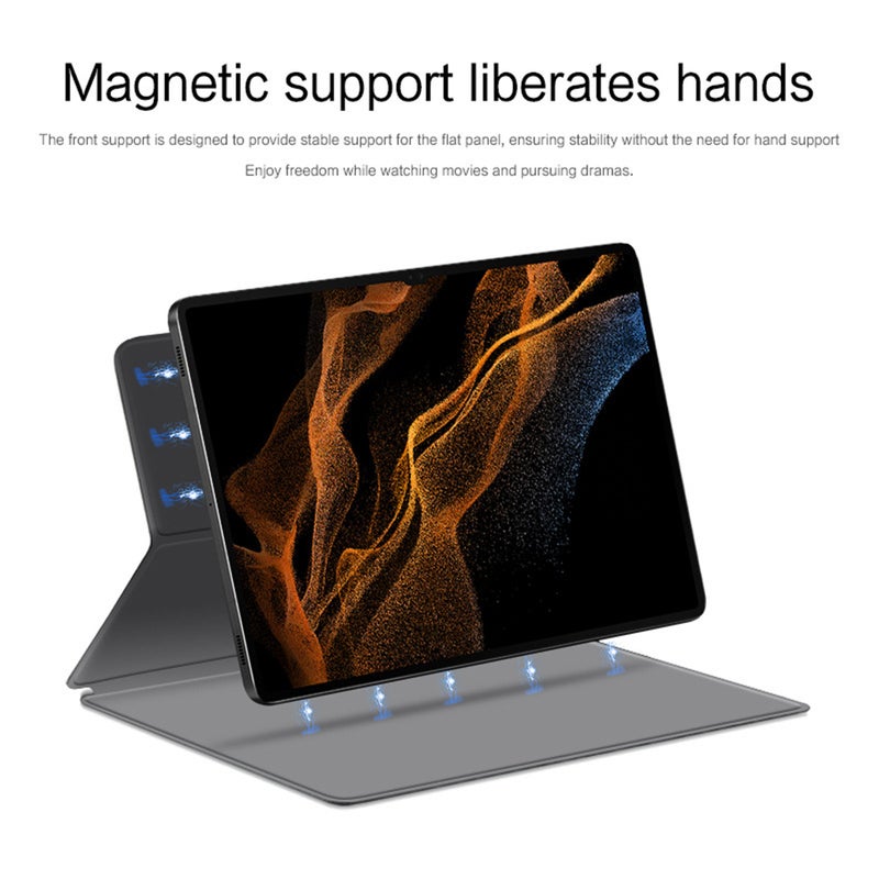 غلاف جهاز لوحي مُقلّب مزدوج الجانب مغناطيسي من الجلد لأجهزة الكمبيوتر من طراز Tab S9 Ultra 14.6 بوصة لعام 2023 (SM-X910/X916/X918)، غلاف حماية لجهاز لوحي من الجلد رفيع جدًا بتصميم ثلاثي الطيات ومقام يحتوي على وظيفة الاستيقاظ والتجفيف التلقائي وحامل القلم - Image 3