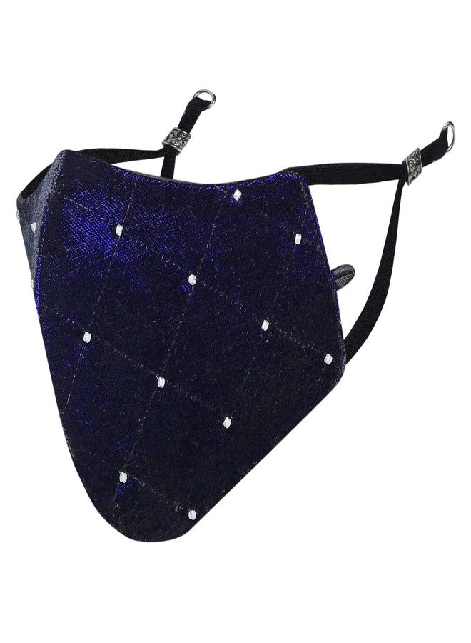 MASQ By Q-One 4 Layer, Reusable, with Detachable Chain & Ear Adjusters, Anti-Bacterial (BFE>99%) Velvet Cloth Face Mask for Women, Girls (Medium, Navy Blue, Pack of 1) - Image 1
