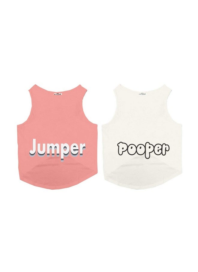 rusepin - Set Of 2 Summer Dog T-Shirt Jumper & Pooper Printed Pets Round Neck Sleeveless Combo Vest Tank/Tees/Apparel/Clothes For Dogs Salmon/White/Medium (Chubby Pugs, Beagle Etc.) - Image 1
