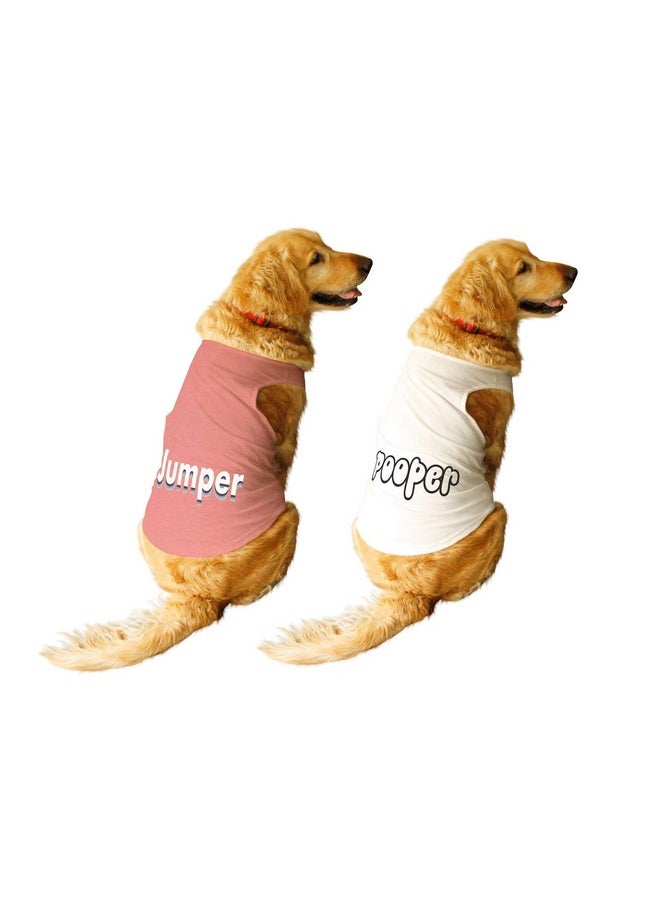 rusepin - Set Of 2 Summer Dog T-Shirt Jumper & Pooper Printed Pets Round Neck Sleeveless Combo Vest Tank/Tees/Apparel/Clothes For Dogs Salmon/White/Medium (Chubby Pugs, Beagle Etc.) - Image 1