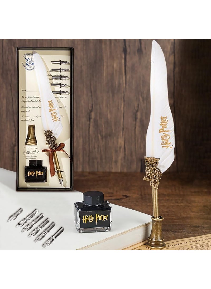 Hediyesahibi - Harry Potter Designed Feathered Dip Pen Set - Image 1