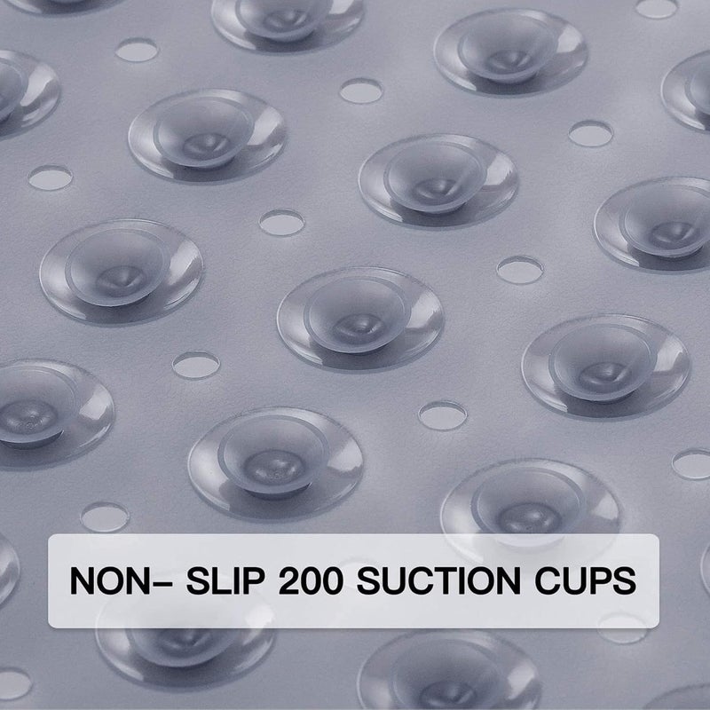 sulfar Non-Slip Bath Tub Shower Mat-40x16in Clear with Suction Cups and Drain Holes, Grey | Anti-Slip Surface for Safety | Durable, Easy to Clean PVC Material | Stylish Design for Modern Bathrooms - Image 2