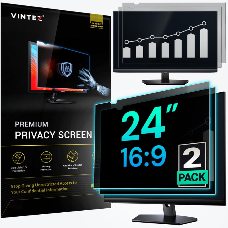 VINTEZ [2 Pack] 24 Inch 16:9 Privacy Screen for Computer Monitor and Laptop - Anti Glare Protector Film Blue Light Filter Eye Protection - Computer Screen Privacy Shield - Image 1