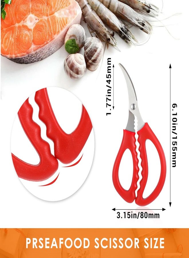 JOUTYFOR 24 Pcs Seafood Scissors Crab Scissors Seafood Shears, Kitchen Seafood Scissor for Crab, Multifunctional Stainless Steel Shears Crab Leg Crackers Fish Shrimp Lobster tools for Seafood Peeling (Red) - Image 2