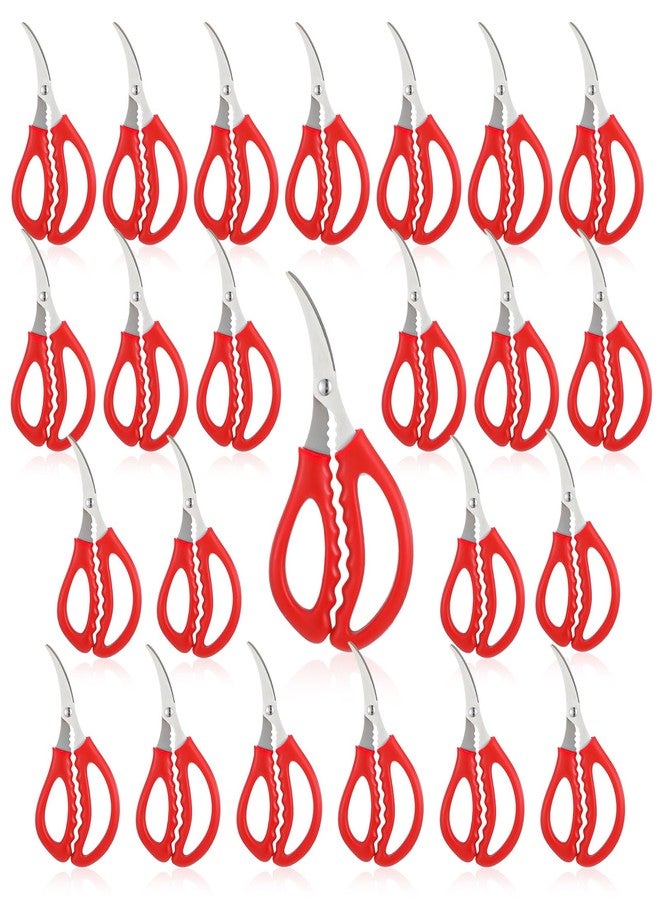 JOUTYFOR 24 Pcs Seafood Scissors Crab Scissors Seafood Shears, Kitchen Seafood Scissor for Crab, Multifunctional Stainless Steel Shears Crab Leg Crackers Fish Shrimp Lobster tools for Seafood Peeling (Red) - Image 1