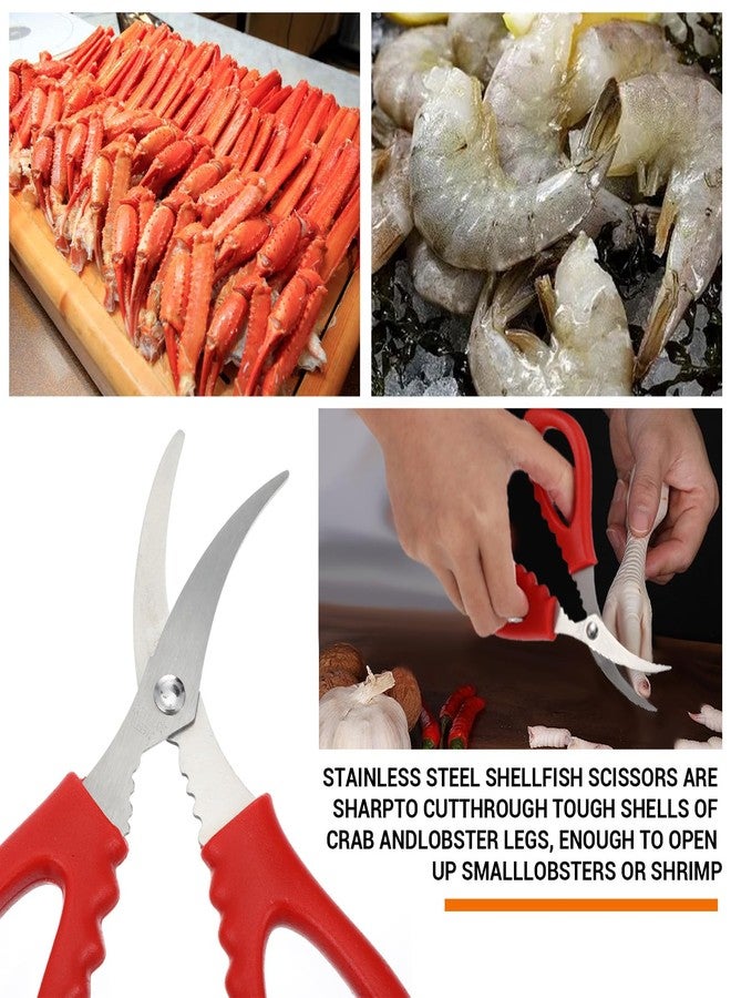 JOUTYFOR 24 Pcs Seafood Scissors Crab Scissors Seafood Shears, Kitchen Seafood Scissor for Crab, Multifunctional Stainless Steel Shears Crab Leg Crackers Fish Shrimp Lobster tools for Seafood Peeling (Red) - Image 4