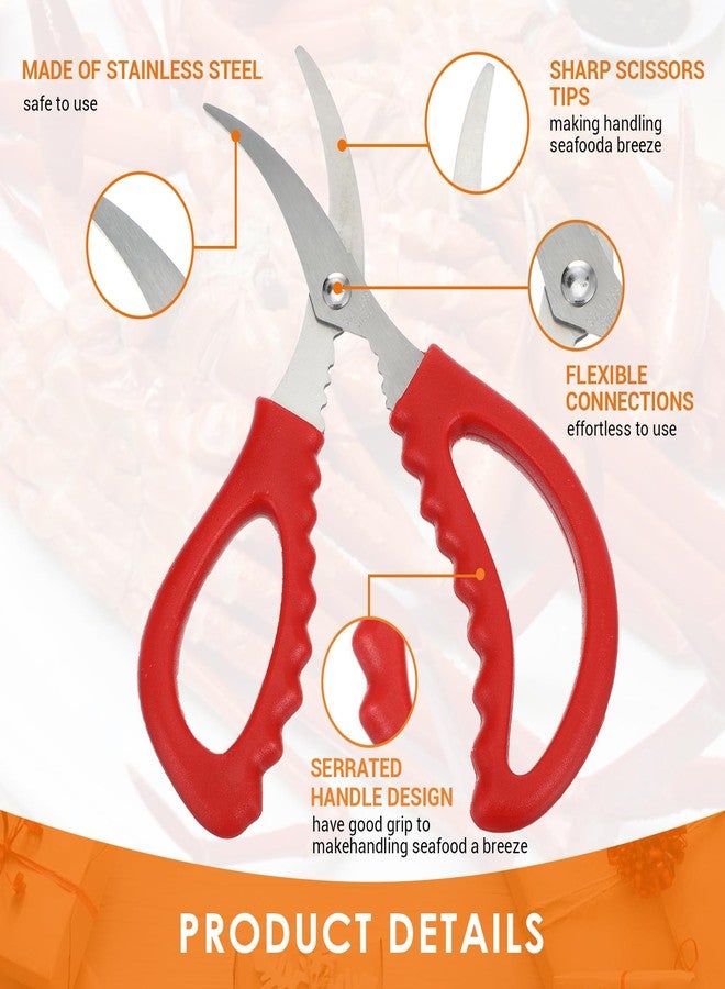JOUTYFOR 24 Pcs Seafood Scissors Crab Scissors Seafood Shears, Kitchen Seafood Scissor for Crab, Multifunctional Stainless Steel Shears Crab Leg Crackers Fish Shrimp Lobster tools for Seafood Peeling (Red) - Image 3
