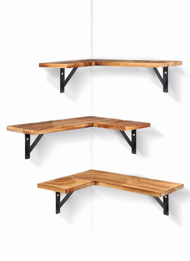Corner Floating Shelves Wall Mounted Set of 3 Rustic Wood Wall Storage Shelves