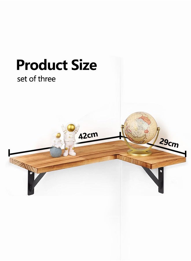 Corner Floating Shelves Wall Mounted Set of 3 Rustic Wood Wall Storage Shelves