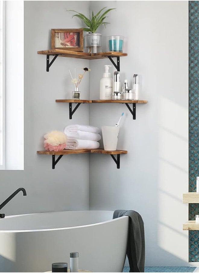 Corner Floating Shelves Wall Mounted Set of 3 Rustic Wood Wall Storage Shelves