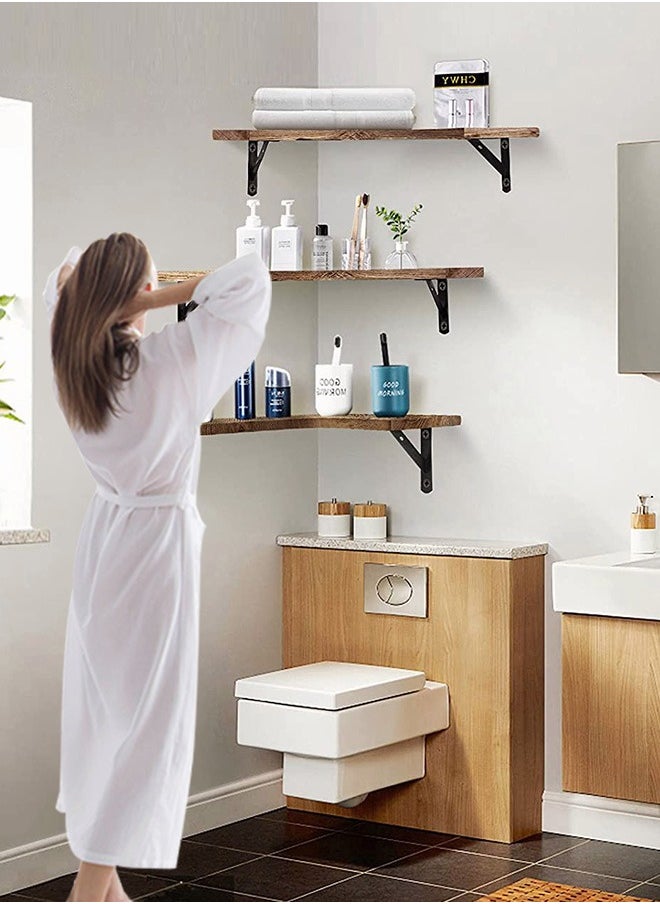 Corner Floating Shelves Wall Mounted Set of 3 Rustic Wood Wall Storage Shelves