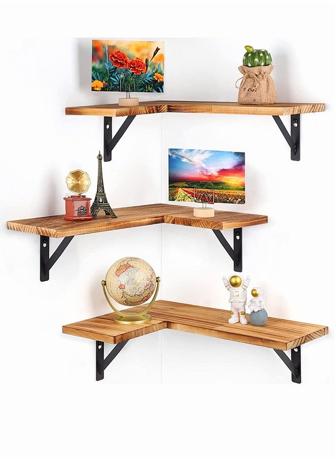 Corner Floating Shelves Wall Mounted Set of 3 Rustic Wood Wall Storage Shelves