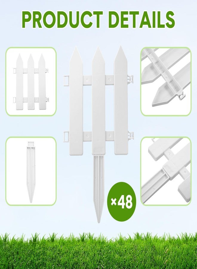 Anglechic 48 Pack White Garden Fence with 48 Fence Insert Lawn Picket Fence Garden Border Fence Decorative Plastic Fence Panels for Landscape Path Flowerbeds Plant Yard, 6.69'' L x 7.87'' H - Image 3