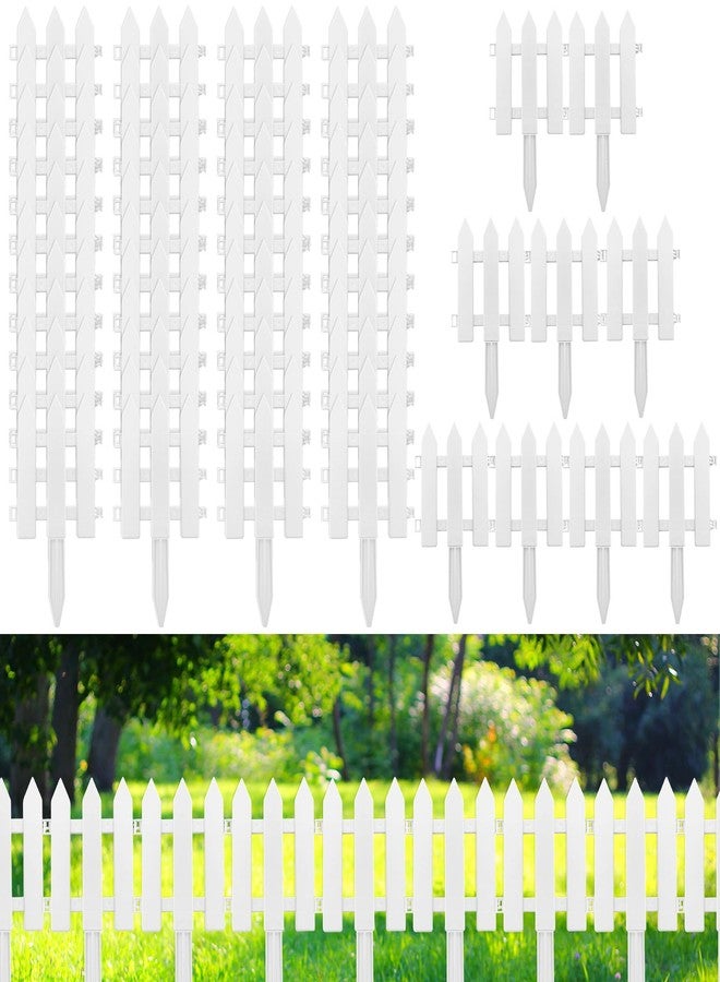 Anglechic 48 Pack White Garden Fence with 48 Fence Insert Lawn Picket Fence Garden Border Fence Decorative Plastic Fence Panels for Landscape Path Flowerbeds Plant Yard, 6.69'' L x 7.87'' H - Image 1