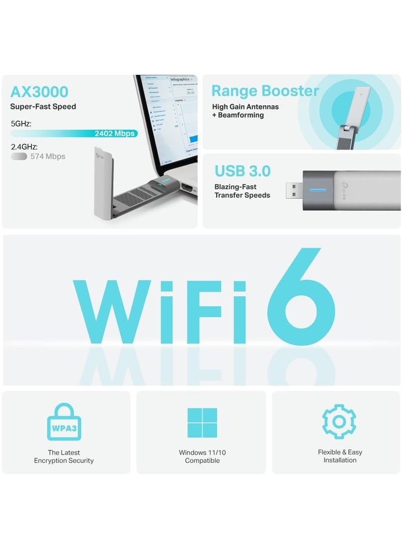 تي بي لينك محول ترقية Archer TX50UH Ultra-Fast WiFi 6 الجديد كليًا، محول USB لاسلكي عالي الكسب AX3000 - Image 4